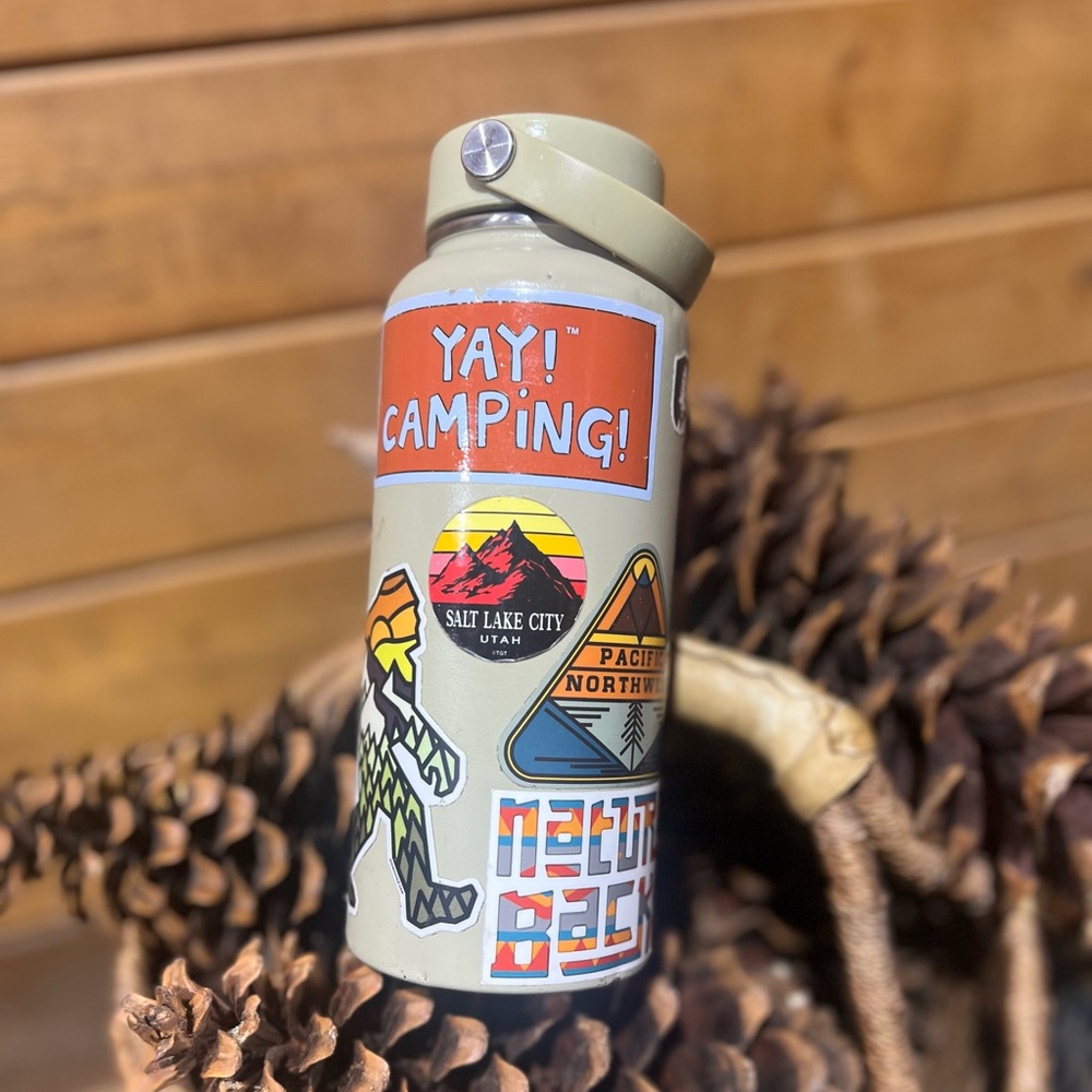 Hydro Flask 32oz Wide Mouth Water Bottle – Desert Sand Sticker Collage Flex Lid
